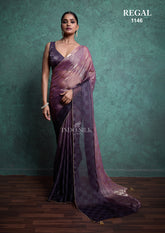 Regal 1146 Lavender Purple Fendy Satin Chex Saree – Elegant Designer Indo Silk Saree for Women