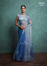 Mihika Blue Gold Silk Saree – Designer Wedding & Party Wear