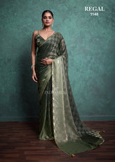 Regal 1148 Green Fendy Satin Chex Saree – Elegant Designer Indo Silk Saree for Women