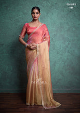 Hansika Premium Peach Gold Silk Saree with Elegant Border Work