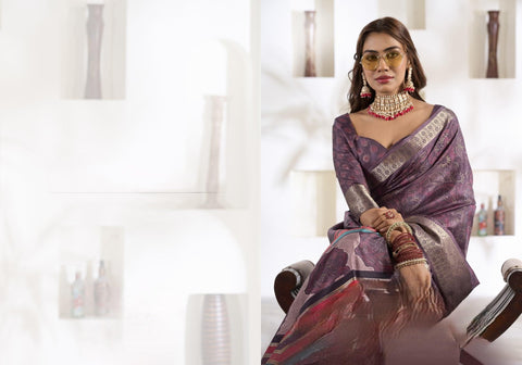 Purple Soft Dola Silk saree