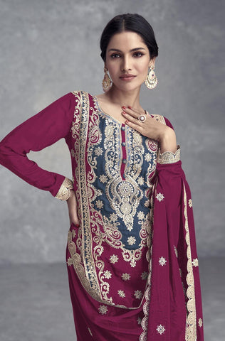 Wine Color Real Chinon Pakistani Suit