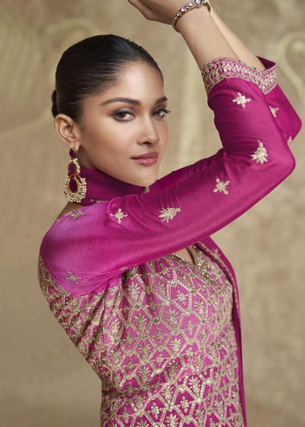 Magenta Color Real Chinon Embroidered Sharara Suit