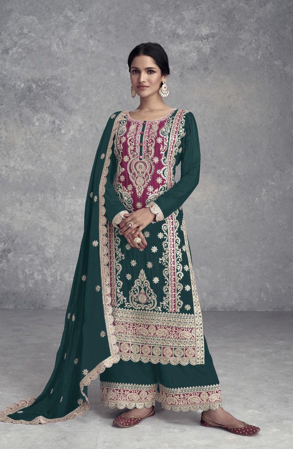 Peacock Green Color Real Chinon Pakistani Suit