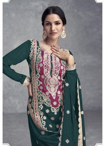 Peacock Green Color Real Chinon Pakistani Suit