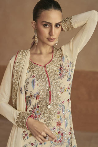 Cream Color Real Chinon Embroidered Pakistani Suit