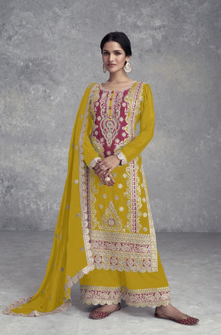 Yellow Color Real Chinon Pakistani Suit