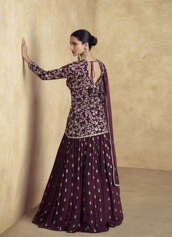 Wine Color Chinnon Silk Designer Lehenga