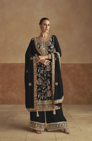 Black Color Real Chinon Embroidered Pakistani Suit