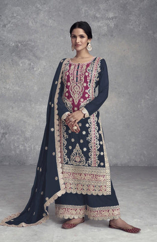 Navy Blue Color Real Chinon Pakistani Suit