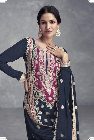 Navy Blue Color Real Chinon Pakistani Suit