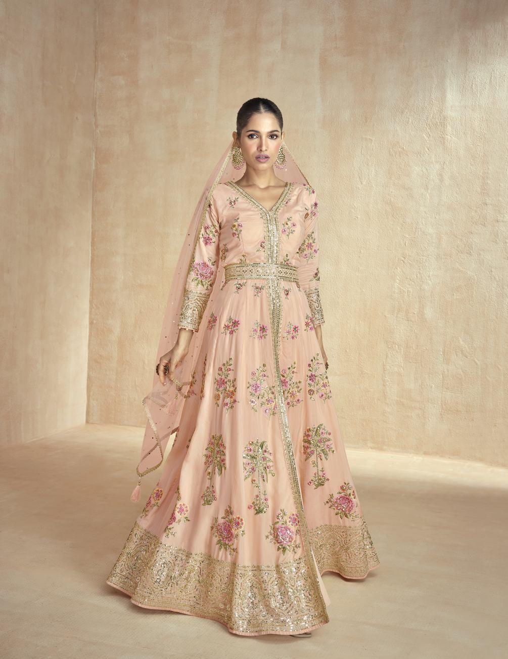 Peach Color Premium Silk Embroidered Designer Suit