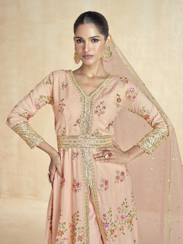 Peach Color Premium Silk Embroidered Designer Suit