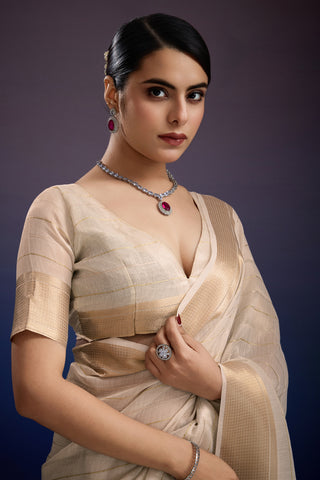 Indo Silk White Sarees Crafted With A Blend Of Linen And Silk Offer A Unique Combination Of Texture And Elegance