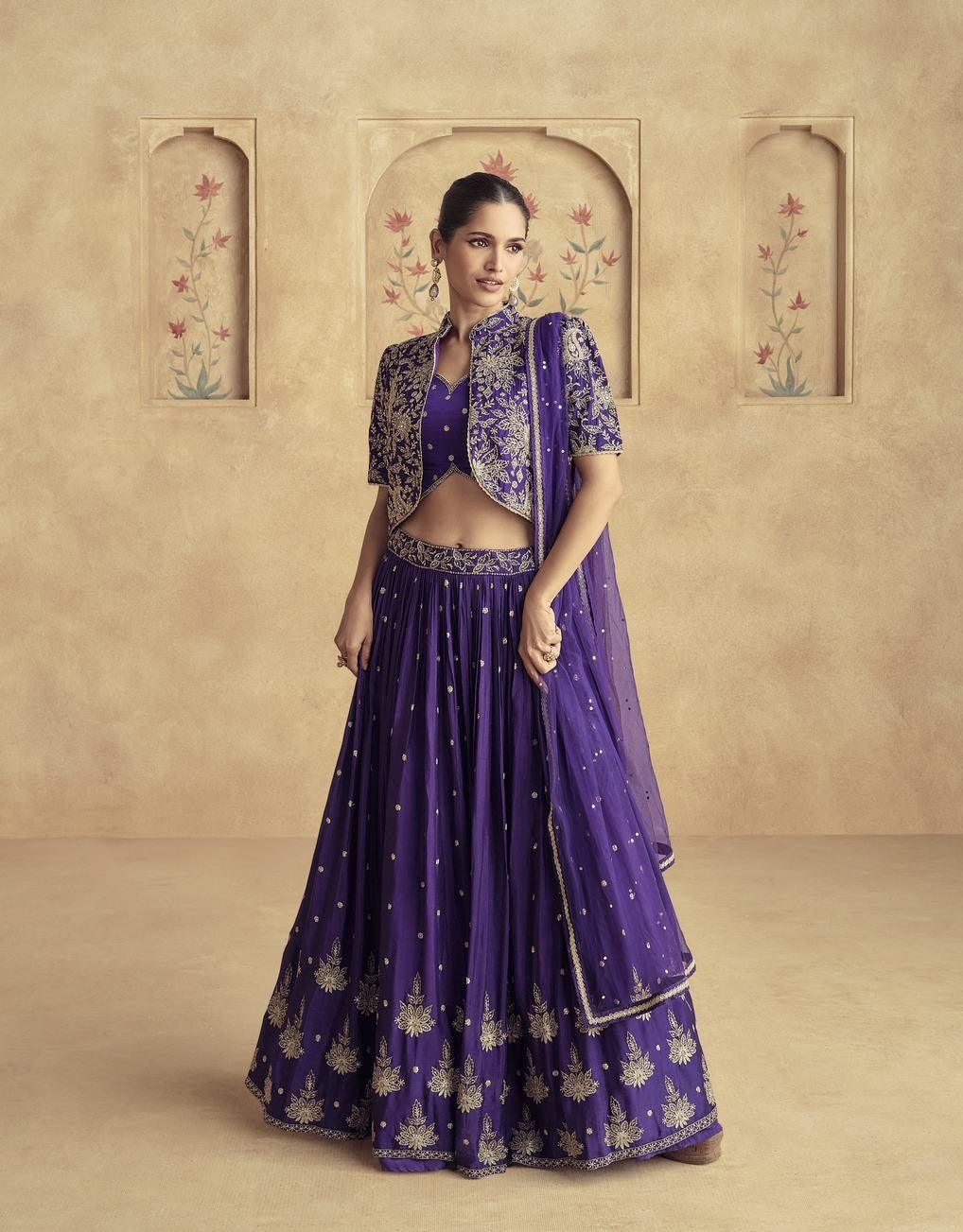 Blue Color Chinnon Silk Designer Lehenga