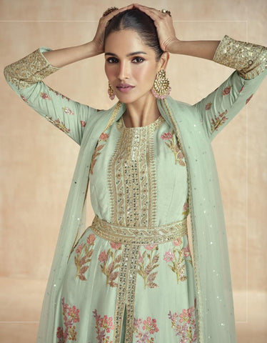 Sea Blue Color Premium Silk Embroidered Designer Suit