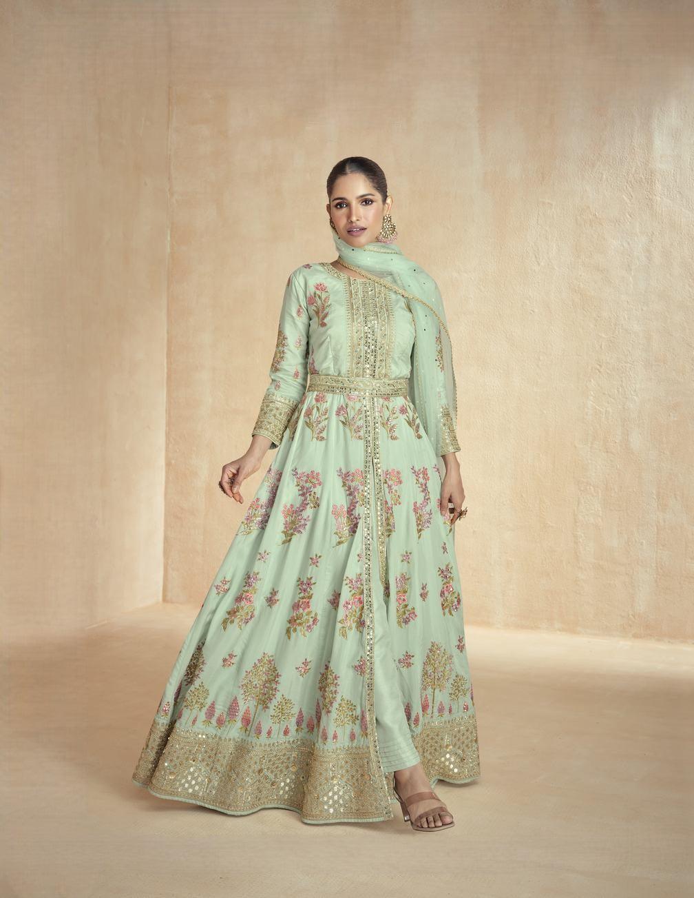 Sea Blue Color Premium Silk Embroidered Designer Suit