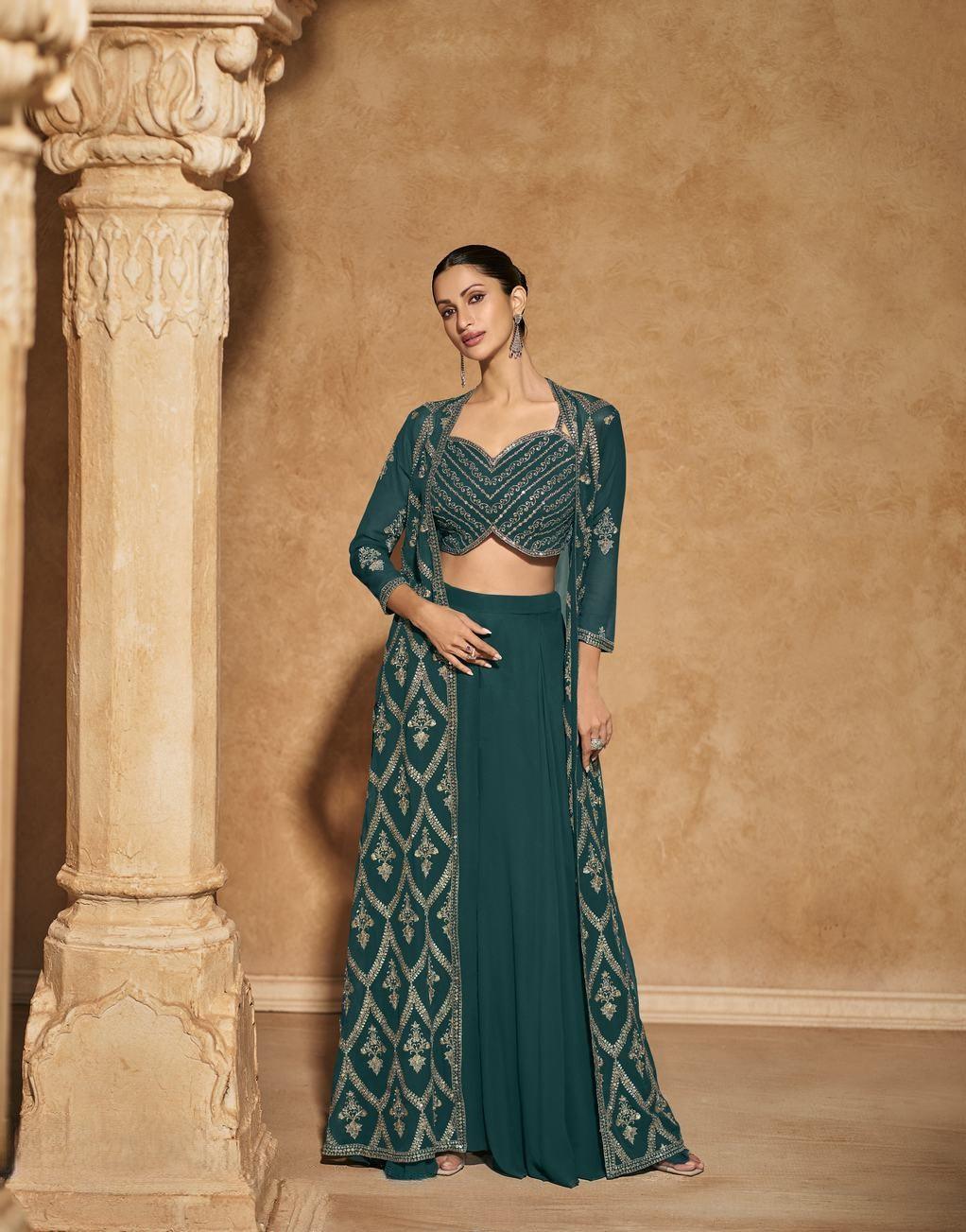 Exclusive Peacock Blue Color Georgette Dress