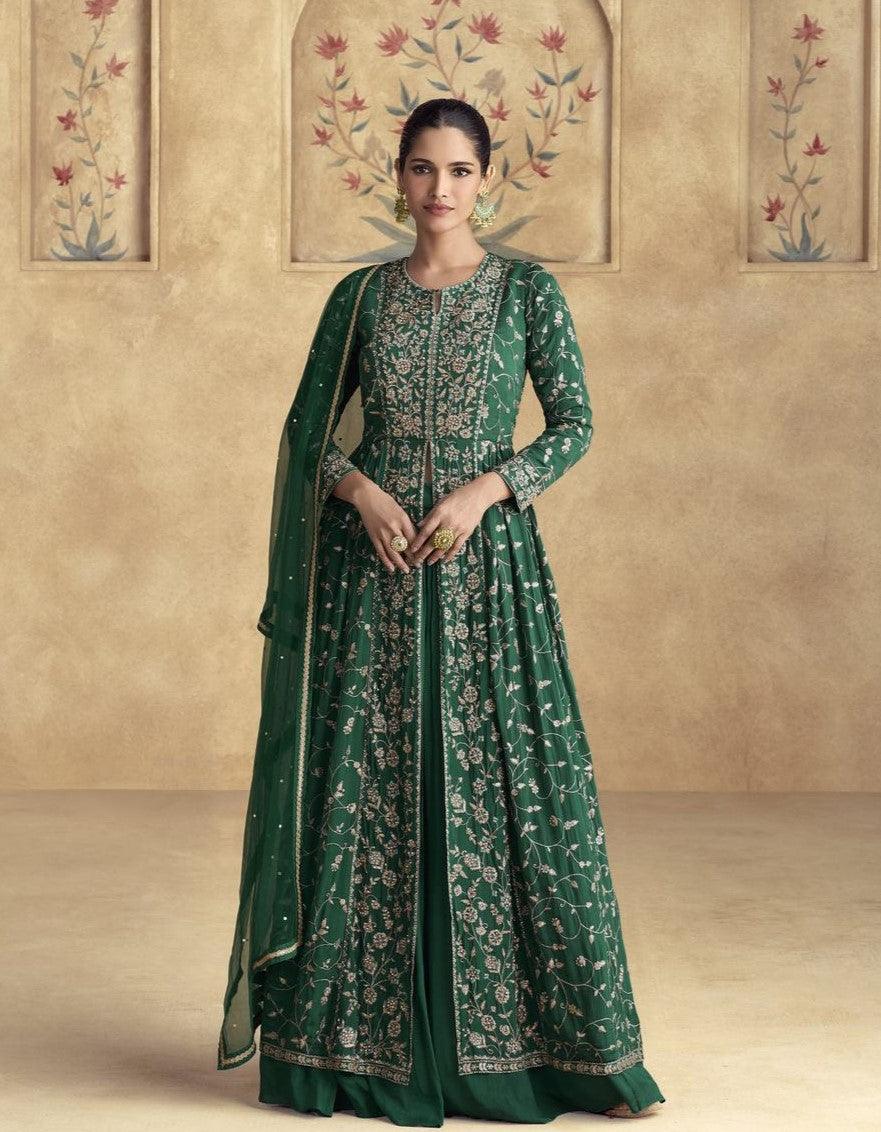 Green Color Chinnon Silk Designer Lehenga