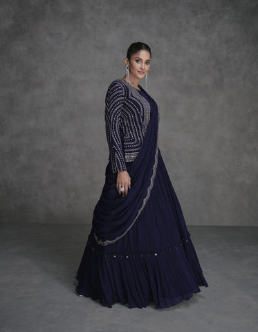 Indigo Blue Color Georgette Lehenga