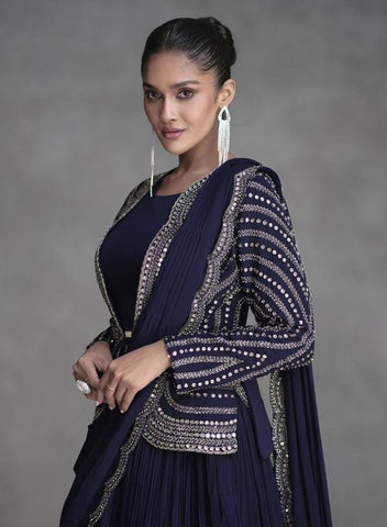 Indigo Blue Color Georgette Lehenga