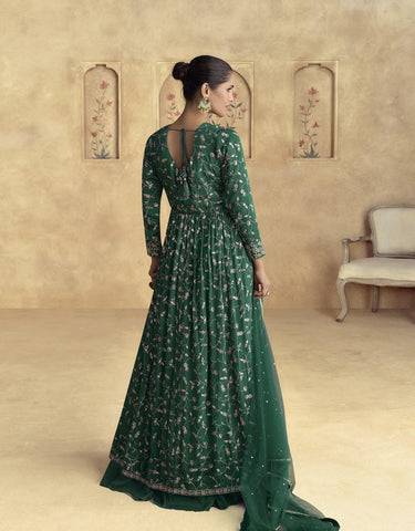 Green Color Chinnon Silk Designer Lehenga