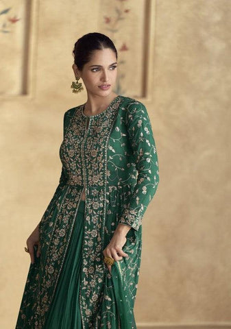 Green Color Chinnon Silk Designer Lehenga