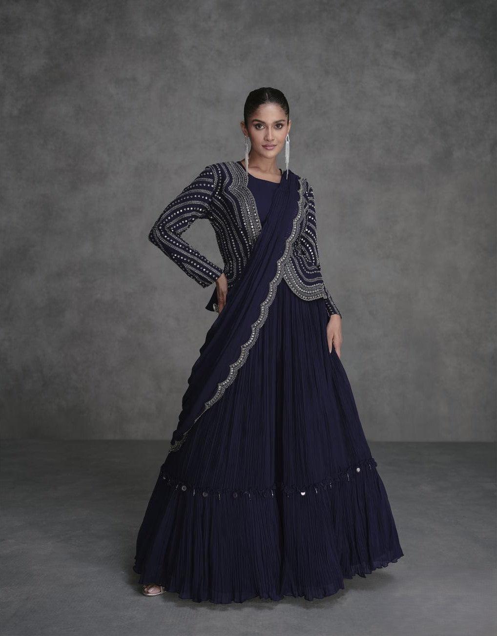 Indigo Blue Color Georgette Lehenga