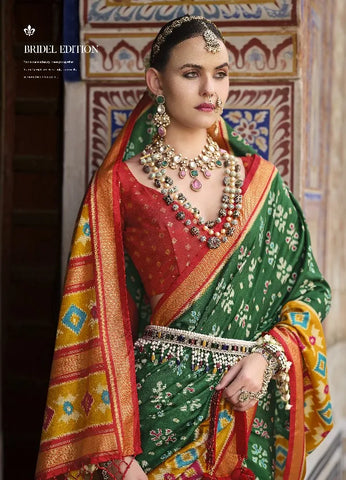 Majestic Green and Red Bridal Saree - A Perfect Blend of Tradition and Royal