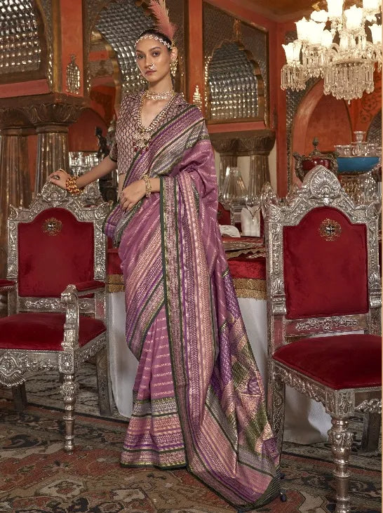 Purple Velvet Polyester Silk Ethinic Motif Pattern Zari Work Banarasi Saree