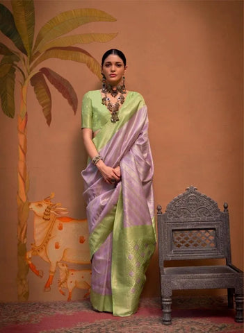 Elegant Handloom Weaving Silk Saree with Intricate Patterns and Blouse Piece