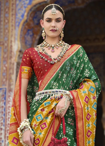 Majestic Green and Red Bridal Saree - A Perfect Blend of Tradition and Royal