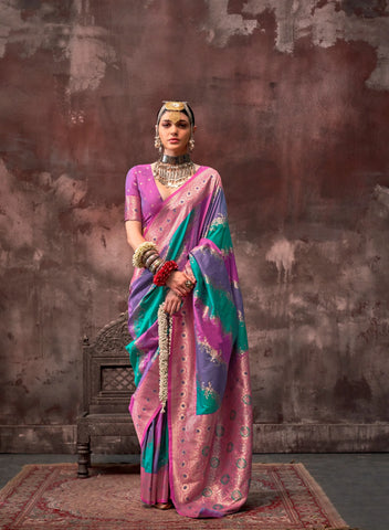 Purple Handloom Weaving Silk Saree – Traditional Design | Perfect for Weddings & Special Occasions