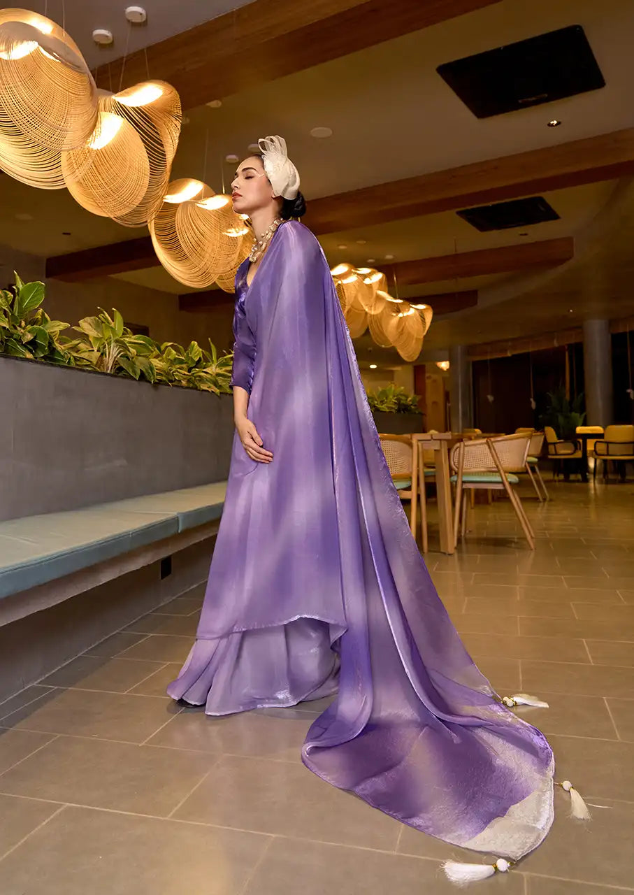 Indo Silk Lavender Sarees Crafted With Fendy Satin Blend Traditional Elegance And Modern Luxury