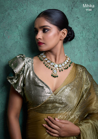 Mihika Olive Green Silk Saree – Designer Party & Wedding Wear