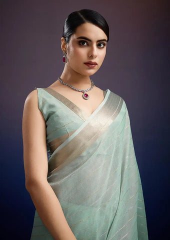 Indo Silk Mint Blue Sarees Crafted With A Blend Of Linen And Silk Offer A Unique Combination Of Texture And Elegance