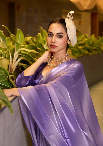 Indo Silk Lavender Sarees Crafted With Fendy Satin Blend Traditional Elegance And Modern Luxury