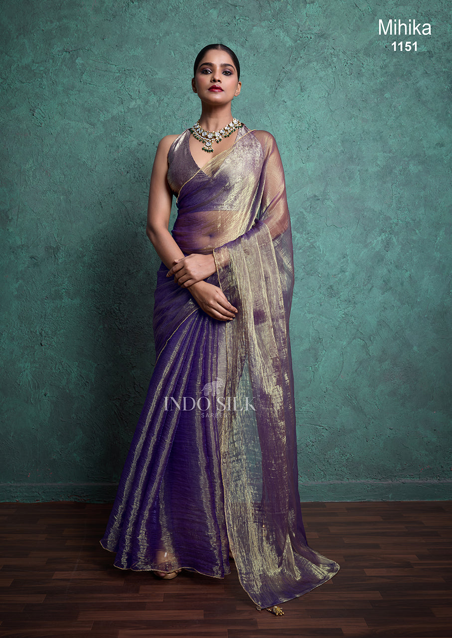 Mihika Purple Gold Silk Saree – Elegant Wedding & Party Wear