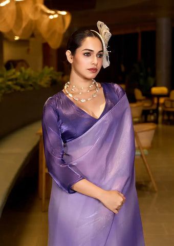 Indo Silk Lavender Sarees Crafted With Fendy Satin Blend Traditional Elegance And Modern Luxury