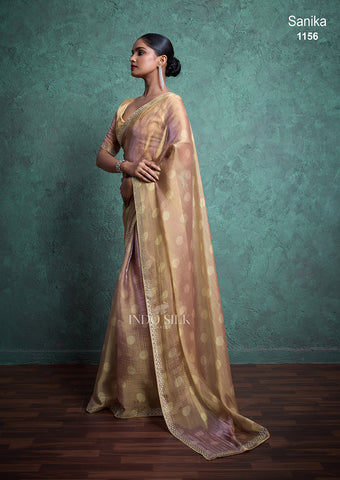 Sanika Premium Golden Silk Saree with Polka Design & Zarkan Border