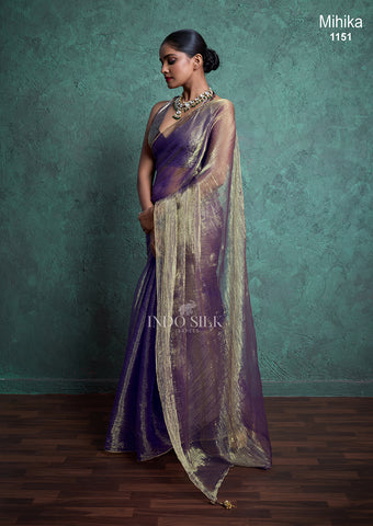 Mihika Purple Gold Silk Saree – Elegant Wedding & Party Wear