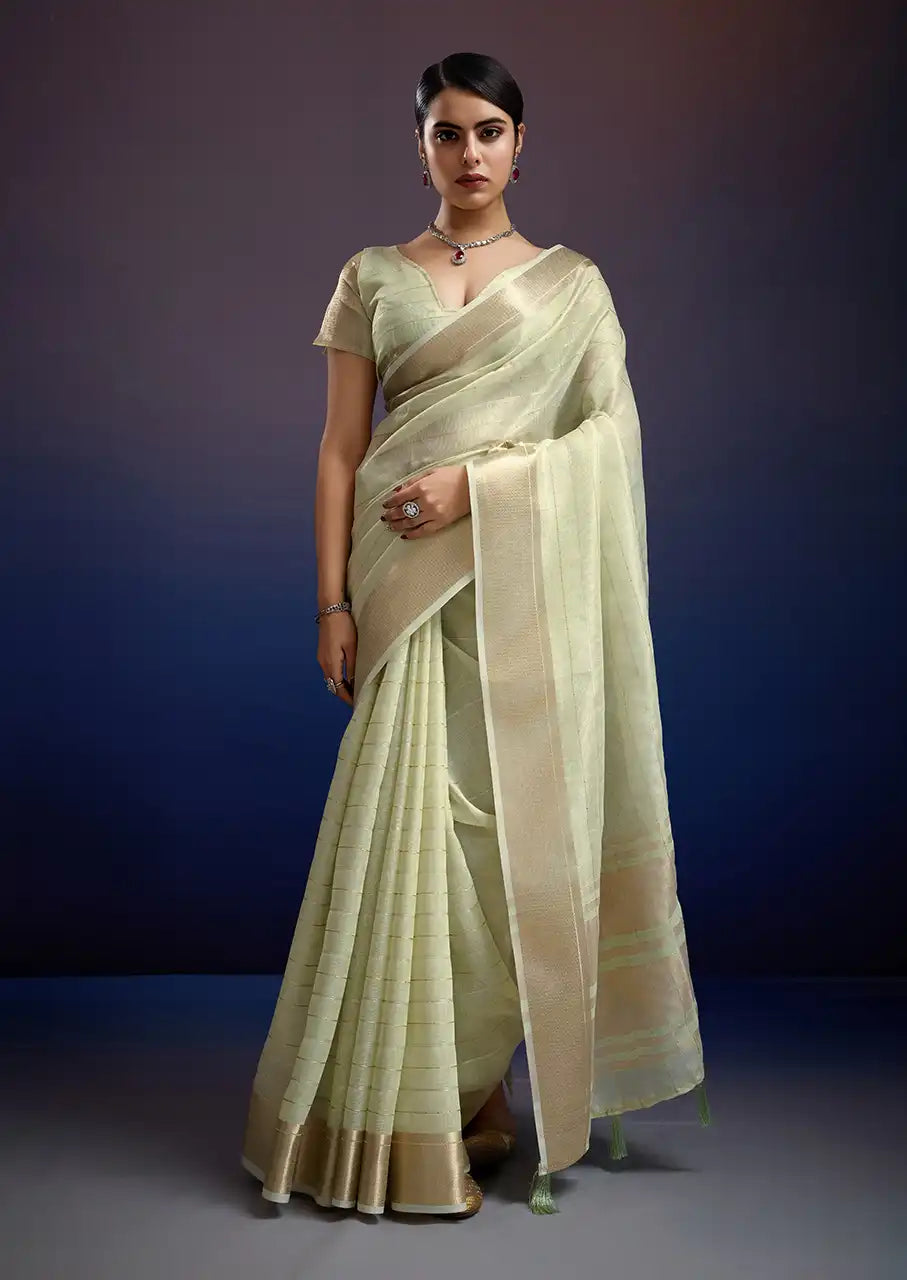 Indo Silk Mint Green Sarees Crafted With A Blend Of Linen And Silk Offer A Unique Combination Of Texture And Elegance