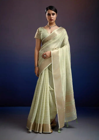 Indo Silk Mint Green Sarees Crafted With A Blend Of Linen And Silk Offer A Unique Combination Of Texture And Elegance