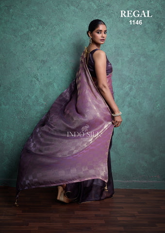 Regal 1146 Lavender Purple Fendy Satin Chex Saree – Elegant Designer Indo Silk Saree for Women