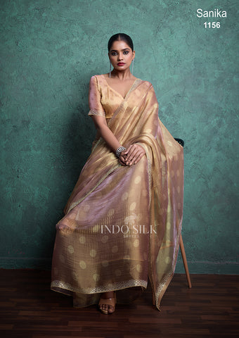 Sanika Premium Golden Silk Saree with Polka Design & Zarkan Border