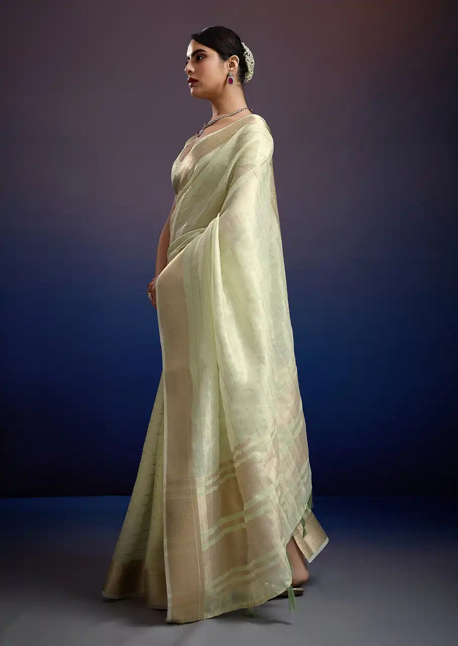 Indo Silk Mint Green Sarees Crafted With A Blend Of Linen And Silk Offer A Unique Combination Of Texture And Elegance