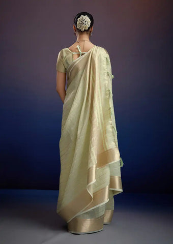 Indo Silk Mint Green Sarees Crafted With A Blend Of Linen And Silk Offer A Unique Combination Of Texture And Elegance