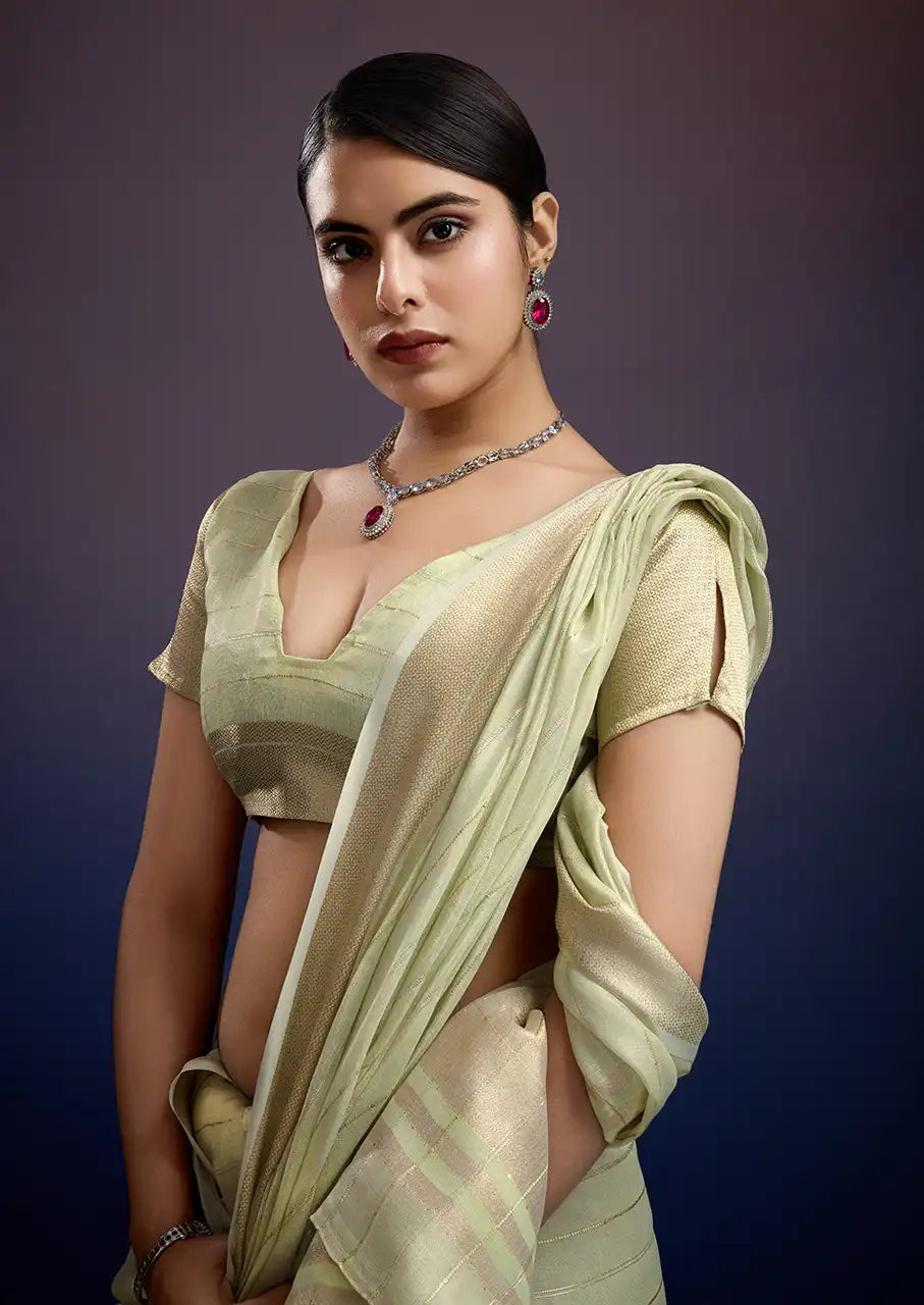 Indo Silk Mint Green Sarees Crafted With A Blend Of Linen And Silk Offer A Unique Combination Of Texture And Elegance