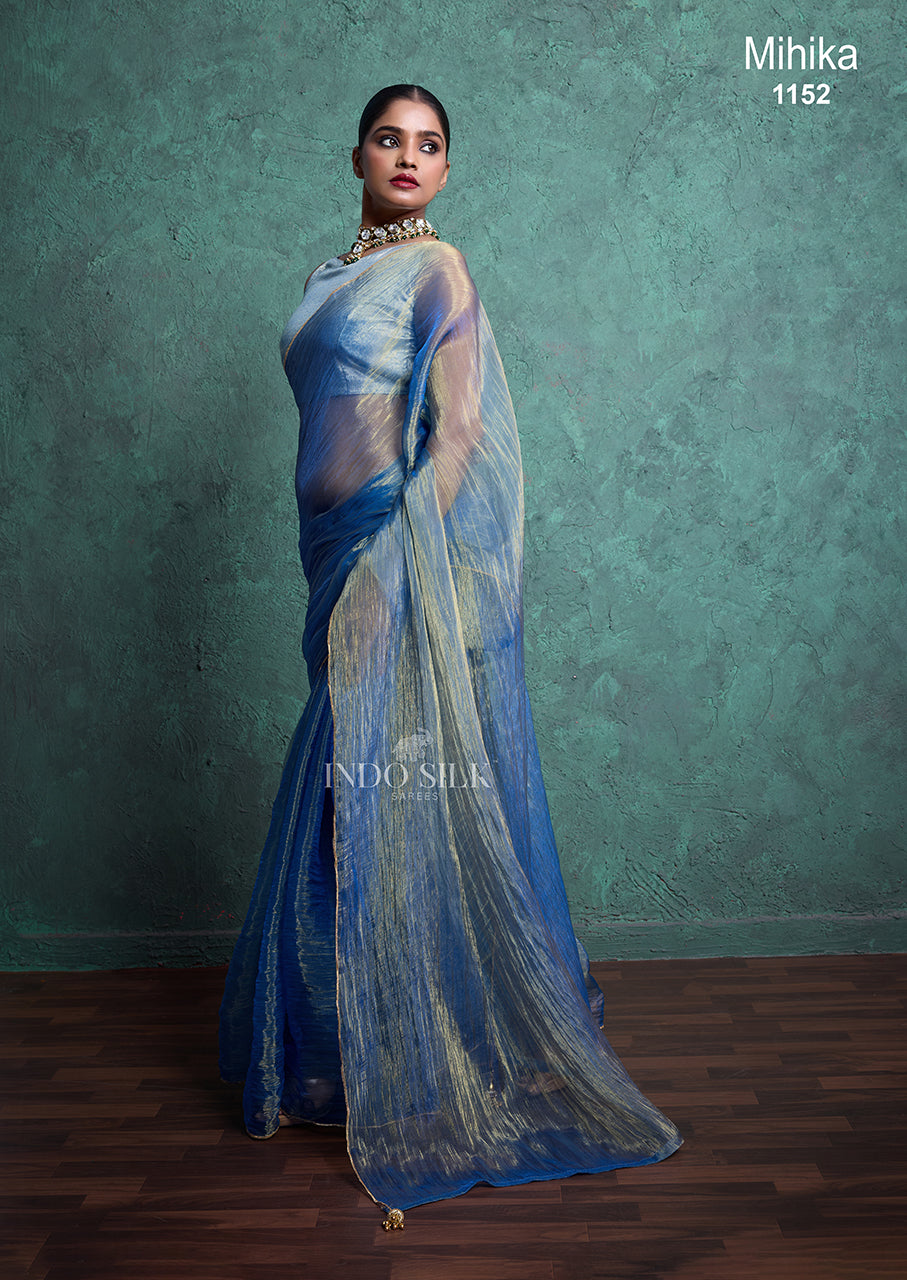 Mihika Blue Gold Silk Saree – Designer Wedding & Party Wear