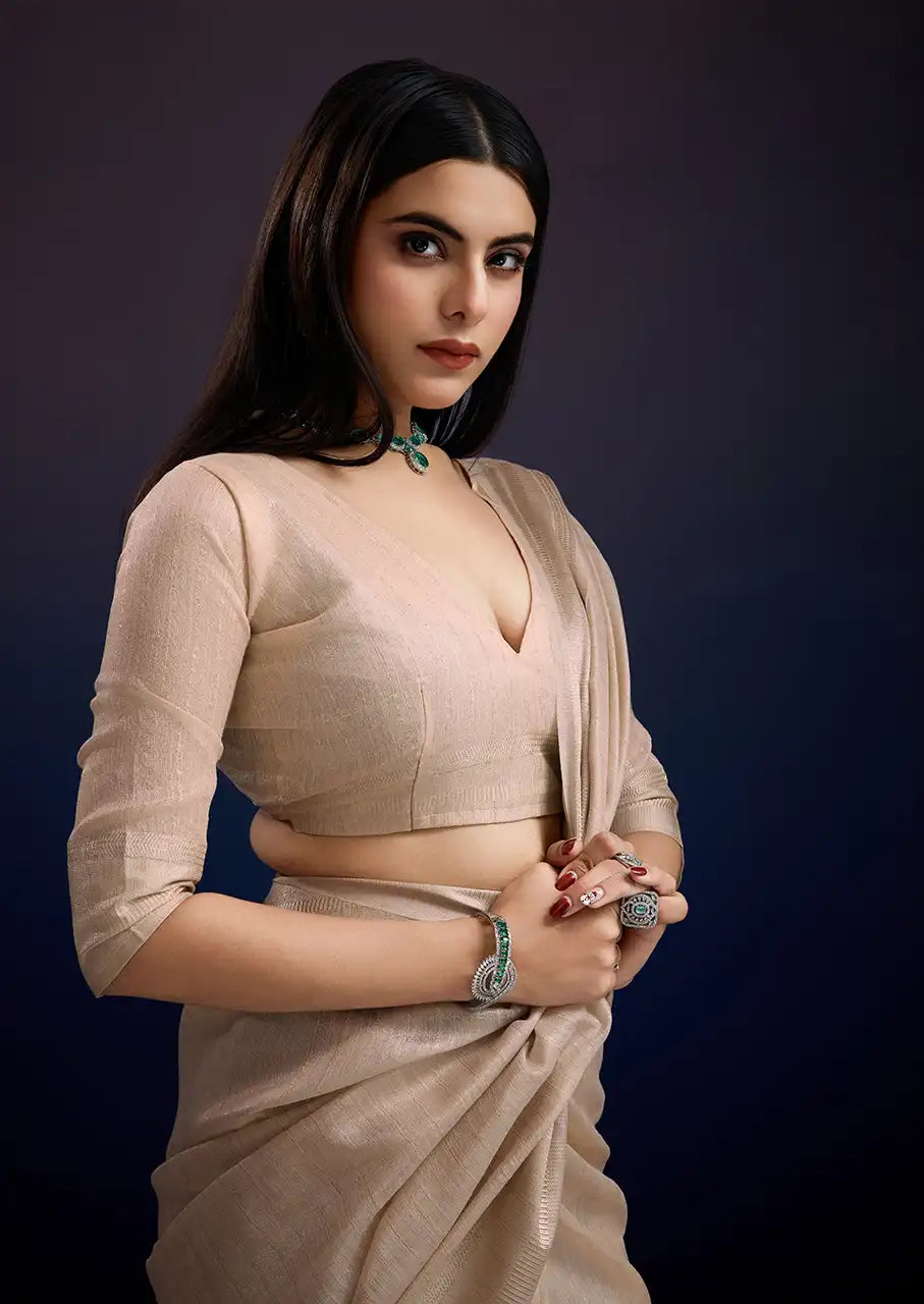 Indo Silk Ivory Sarees Crafted With A Blend Of Linen And Cotton Offer A Unique Combination Of Texture And Elegance